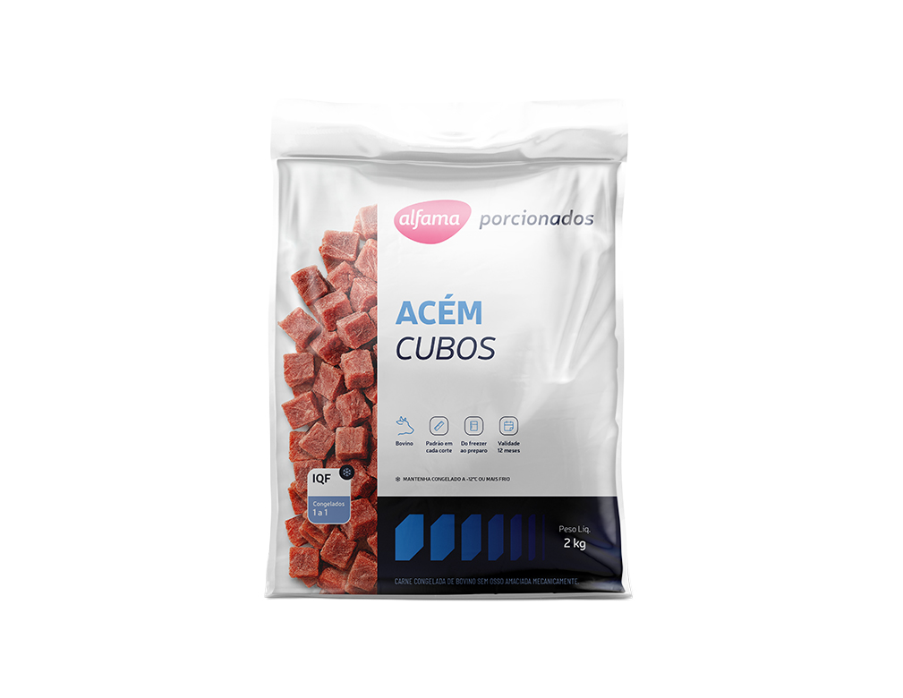 ACÉM BOVINO CONGELADO EM CUBOS ALFAMA 2 KG (CX 3 PCT)